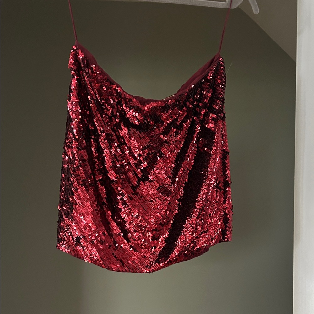 Alice + Olivia Red Sequin Mini Skirt